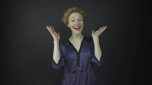 Professional Actress with Curly Hair Performs Happiness