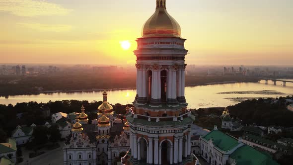 Kyiv, Ukraine: Aerial View of Kyiv-Pechersk Lavra in the Morning at Sunrise