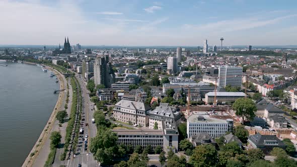 Cologne, Germany - A Drone aerial bird view of the panorama of Köln - Seen from the north with the D