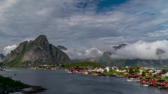 The Movement of Clouds Over a Small Fishing Village in Norway