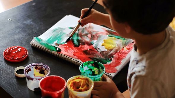 Boy Draws Paints Abstract Drawing