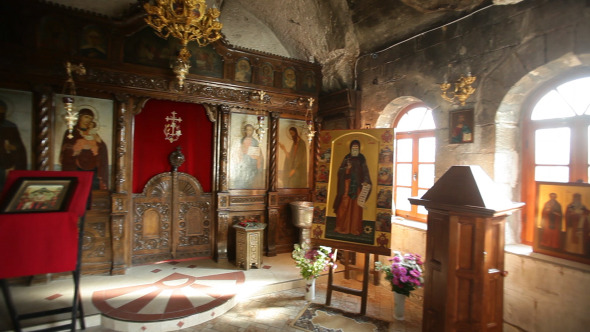 Inside Of Old Church Made In Rock Mountain