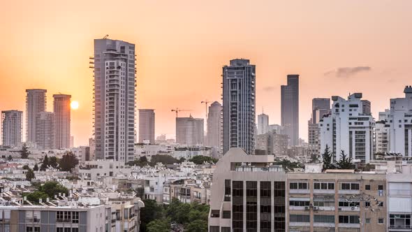 Foggy Sunrise Over the City of Tel Aviv