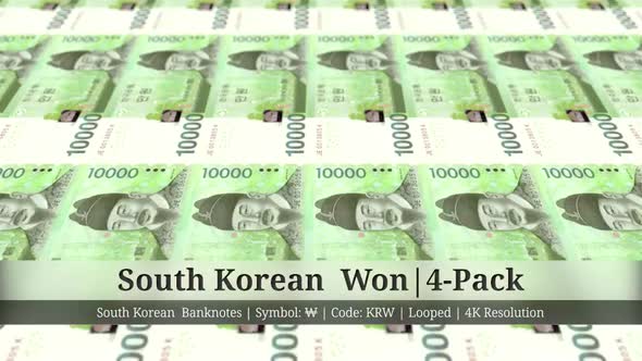 South Korean  Won | Korea, South Currency - 4 Pack | 4K Resolution | Looped