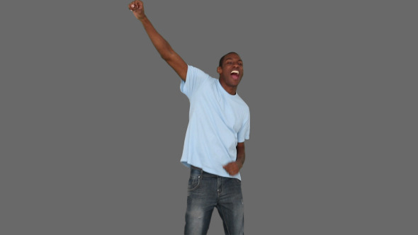Casual Young Man Cheering And Dancing 3 alt