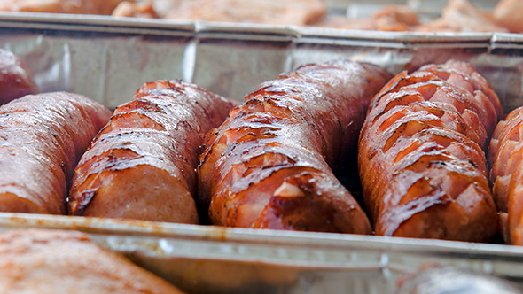 Grilled Sausages on Barbecue