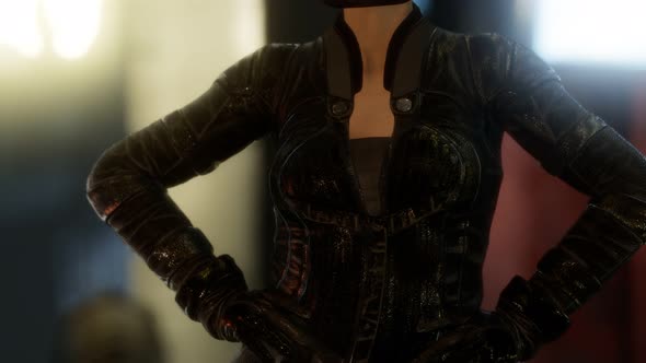 Futuristic Cyberpunk Style Young Woman with Neon Bokeh Lights alt