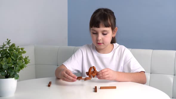 Cute Child Collects Wooden Geometric Puzzle