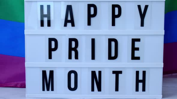 Rainbow Flag with Lightbox and Text HAPPY PRIDE MONTH