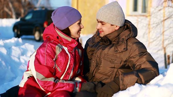 Portrait of Happy Couple in Winter