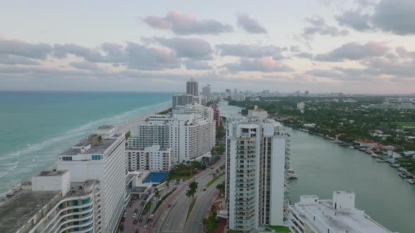 Modern High Rise Residential Towers Along Highway in Coastal Urban Borough