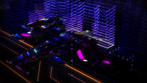 Starship Flying Over Abstract Road In Virtual World Created In Software alt