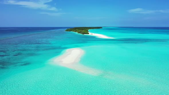 Aerial travel of exotic island beach lifestyle by blue ocean with white sandy background of journey 