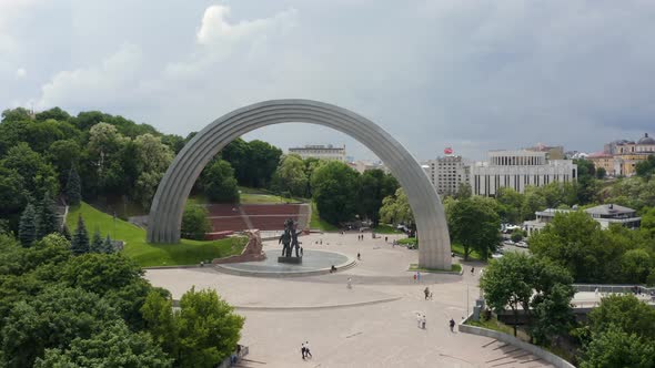 Aerial Panoramic View of People's Friendship Arch in Kyiv