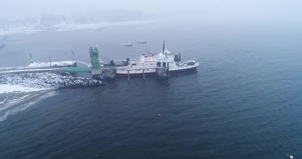 Birds eye view of the Governor Curtis docked