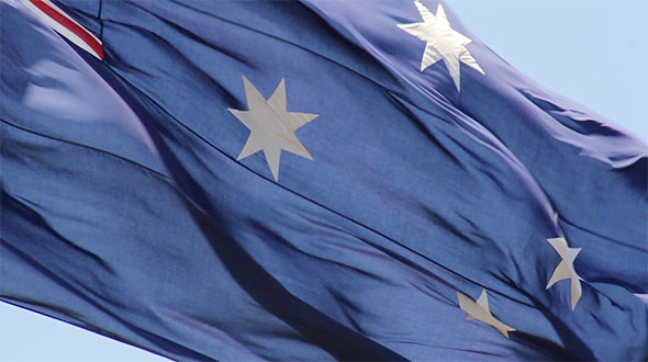Large Australian Flag Closeup Slow Motion