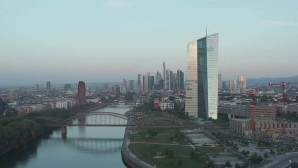 European Metropolitan Area Big City Frankfurt Am Main, Germany with Central Bank Tower in Morning