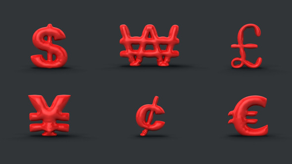 3D Currency symbols