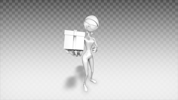 Cartoon 3D Woman - Show Present Box