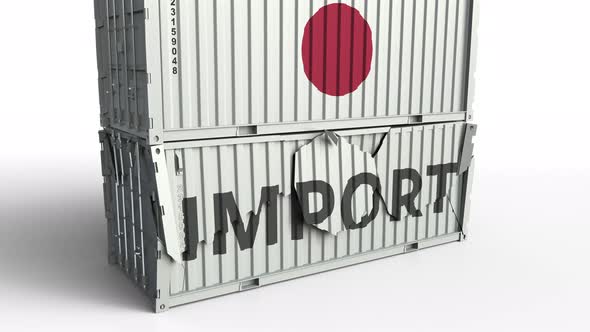 Container with Flag of Japan Breaking Container with IMPORT Text