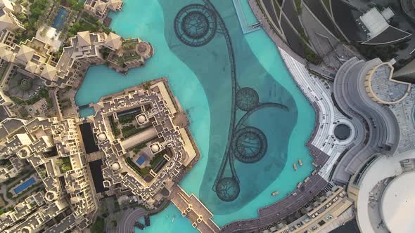 Aerial high-dynamic-range image above of the Dubai fountain, U.A.E.