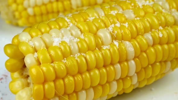 Sweet Hot Corn Sprinkled with Salt and Ground Red Pepper