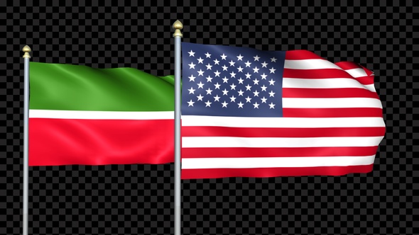 Tatarstan And United States Two Countries Flags Waving