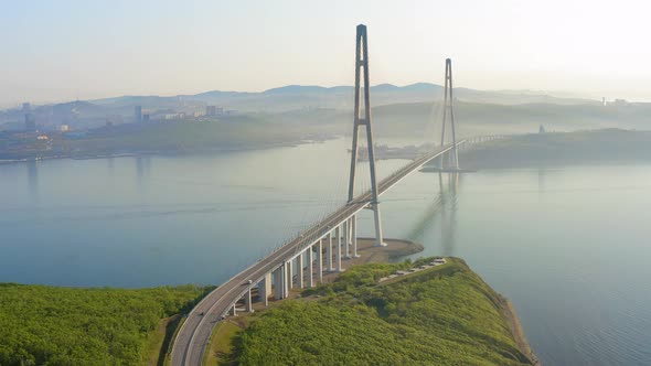 Russian Bridge From the Mainland to the Russian Island in the Sea of Japan