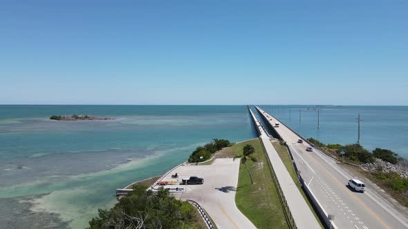 Drone flight north up U.S. highway 1 near Little Money Key looking at Seven Mile Bridge.  A public b