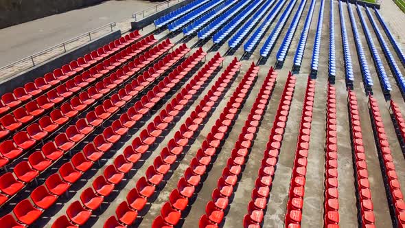 Empty seats on the stadium stand aerial view