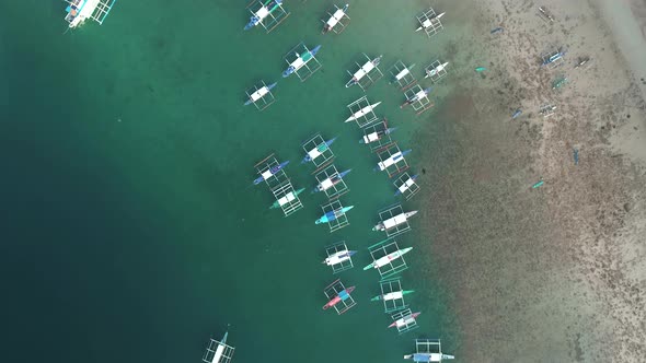 Aerial Drone View of Boats Anchored in the Bay with Clear and Turquoise Water