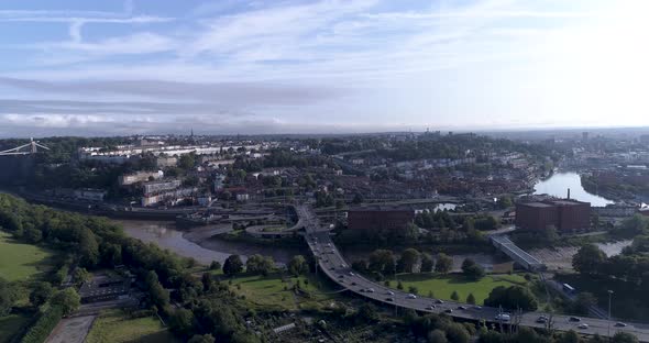 Easterly aerial push in shot over Bristol