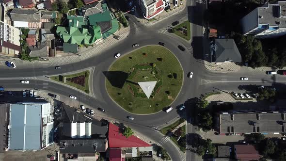 City Roads From Above - Top Down View of Modern Road Circle Intersection in August