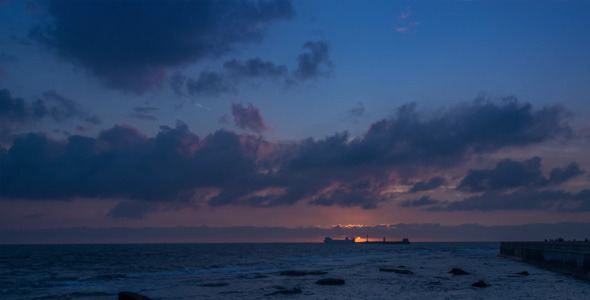 Sunset with Ferryboat on the Horizon