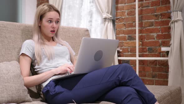 Wondering Woman in Bed in Shock By Results on Laptop