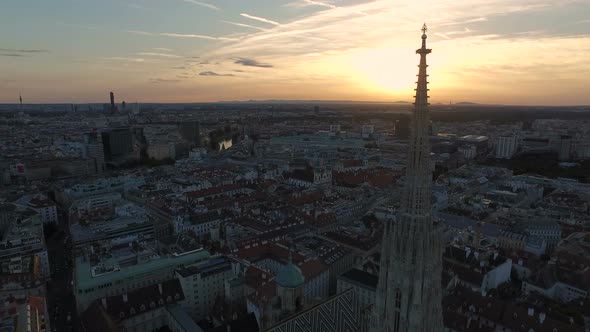 Aerial of Stephansdom tower and other buildings