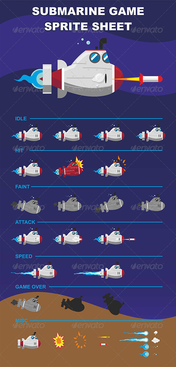 Submarine Game Sprite Sheet