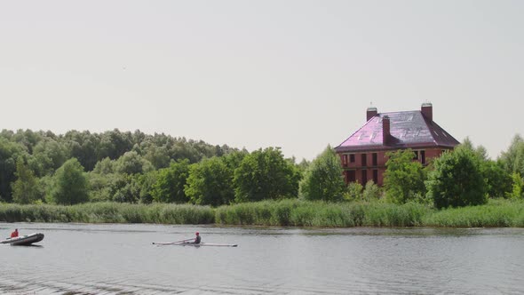 Canoeing training in the city canal