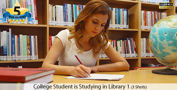 College Student is Studying in Library
