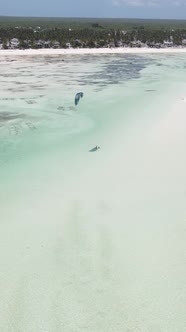 Tanzania  Vertical Video of Low Tide in the Ocean Near the Coast of Zanzibar Slow Motion