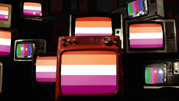 Lesbian Pride Flag and Retro TVs.
