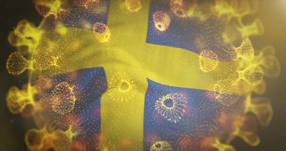 Sweden Flag with Coronavirus Microbe 