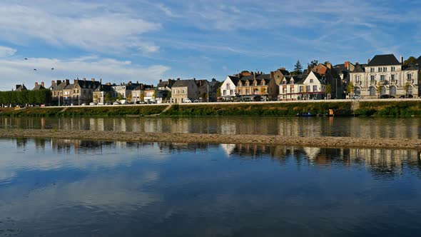 Gien, Loiret, France. The castle and the church overlooking the Loire river.