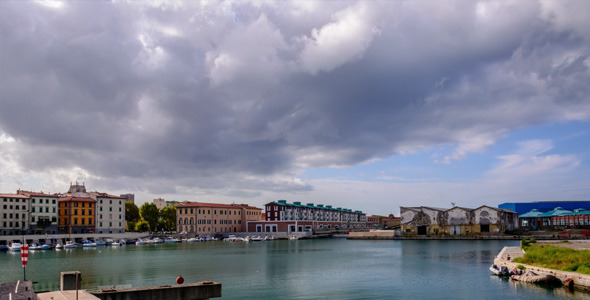 City Port with Cloudy Sky