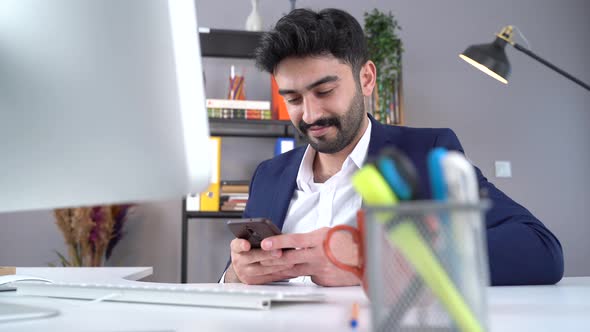 Office worker is satisfied with his job.