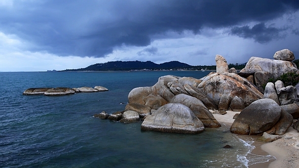 Tropical Rocky Beach before Storm