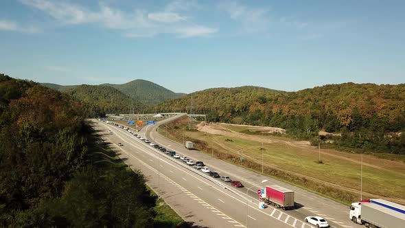 Aerial View of the Motorway Traffic Jam on Highway Road