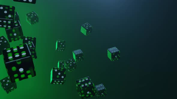 Green dice falling down on gradient background.