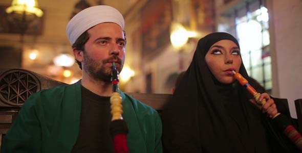 Portrait of Islamic Couple, Smoking Shisha