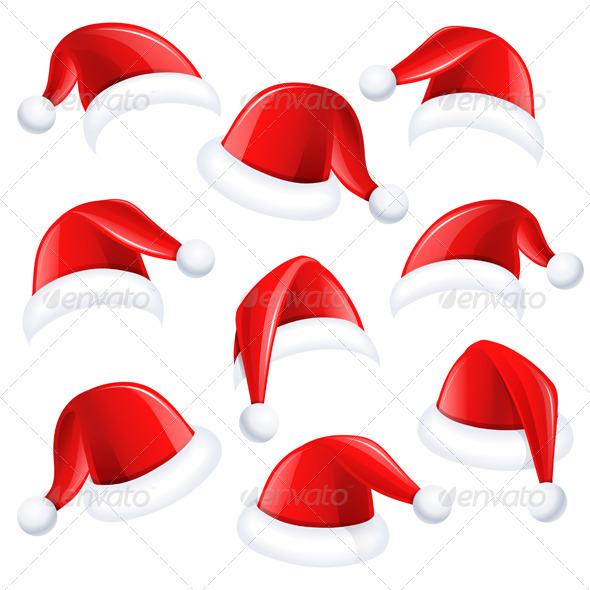 Set of Red Santa Hats